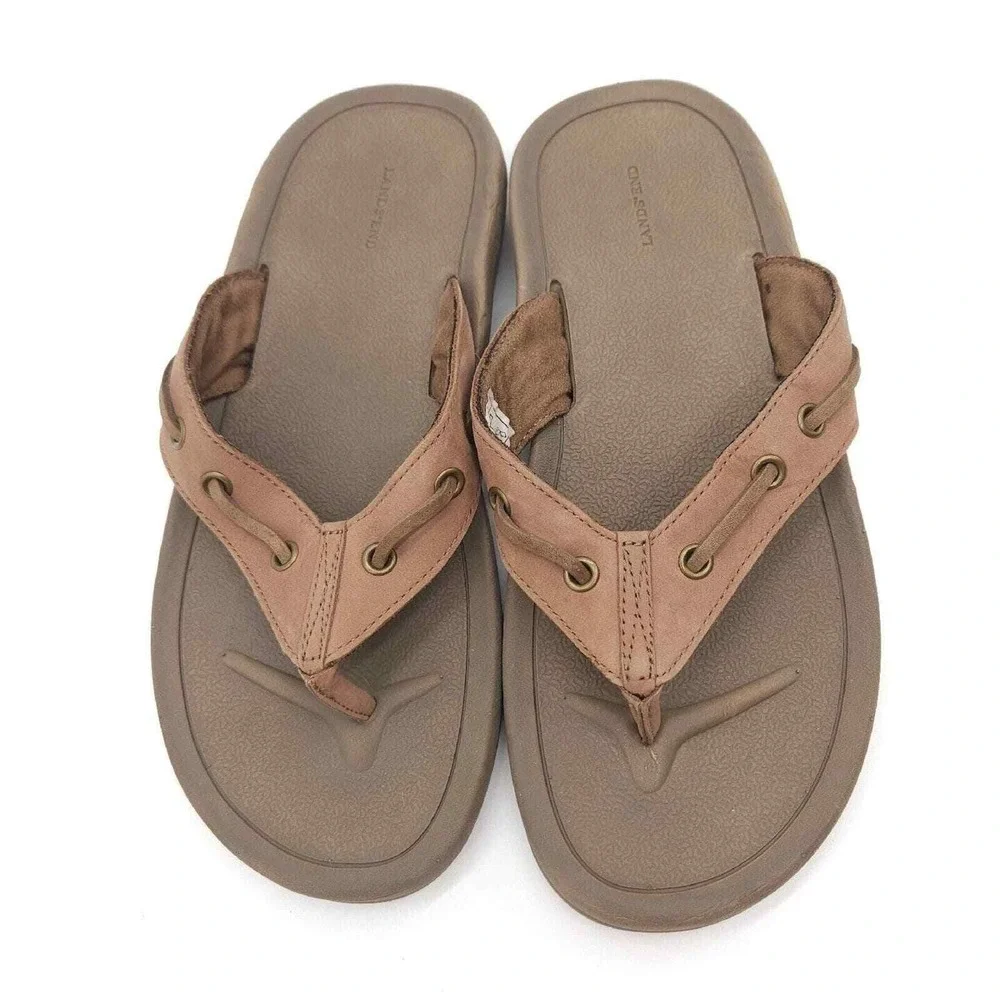 Lands End (Men's 8‎ D) Brown Flip Flop Thong Sandals Coastal Summer Beach 427927